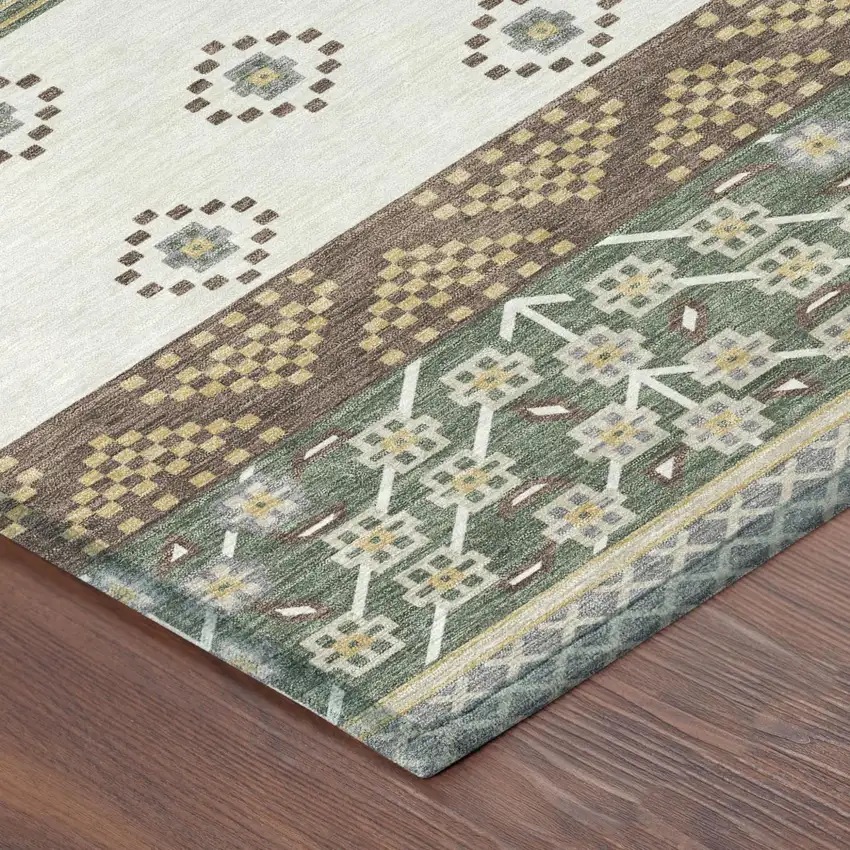 Green And Copper Striped Washable Indoor Outdoor Area Rug Photo 7