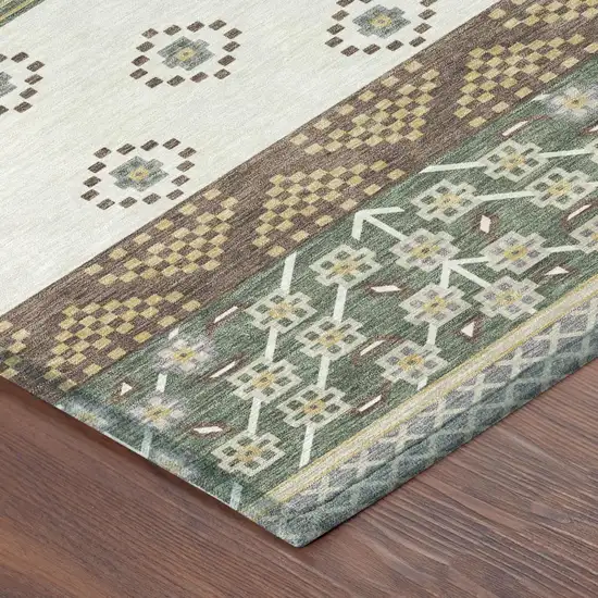 Green And Copper Striped Washable Indoor Outdoor Area Rug Photo 7