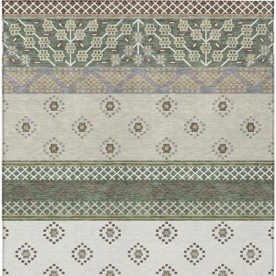 Green And Copper Striped Washable Indoor Outdoor Area Rug Photo 4