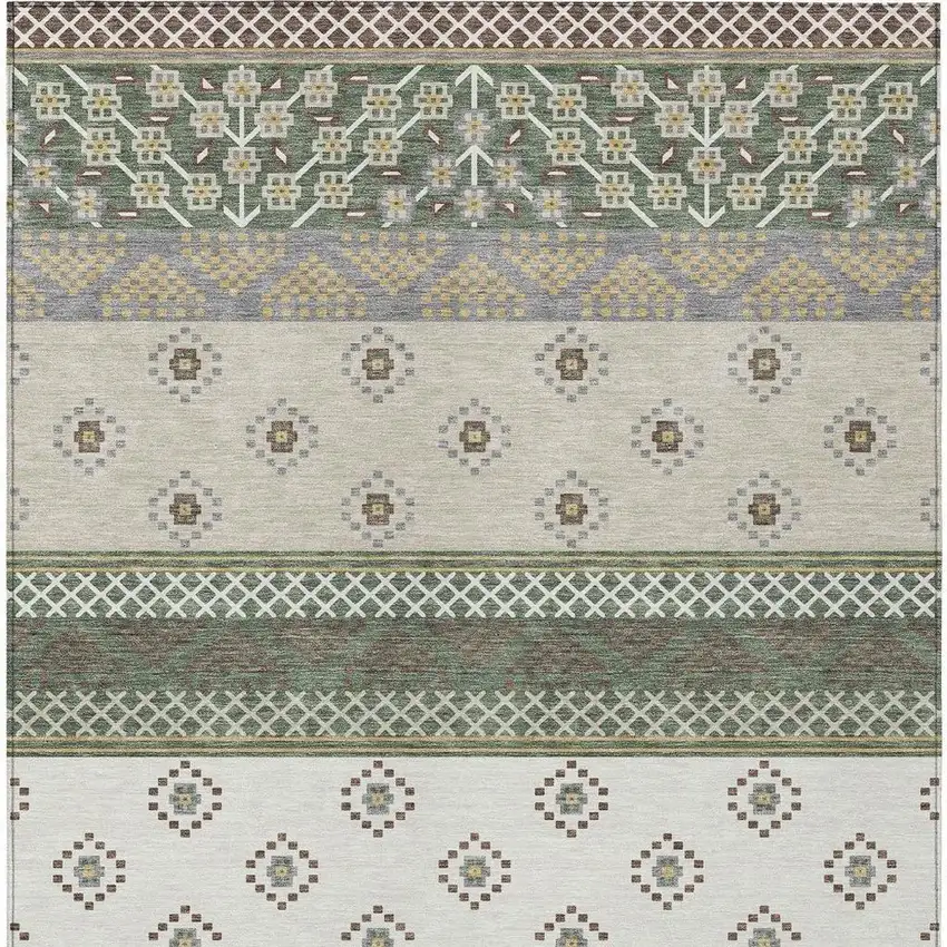 Green And Copper Striped Washable Indoor Outdoor Area Rug Photo 4