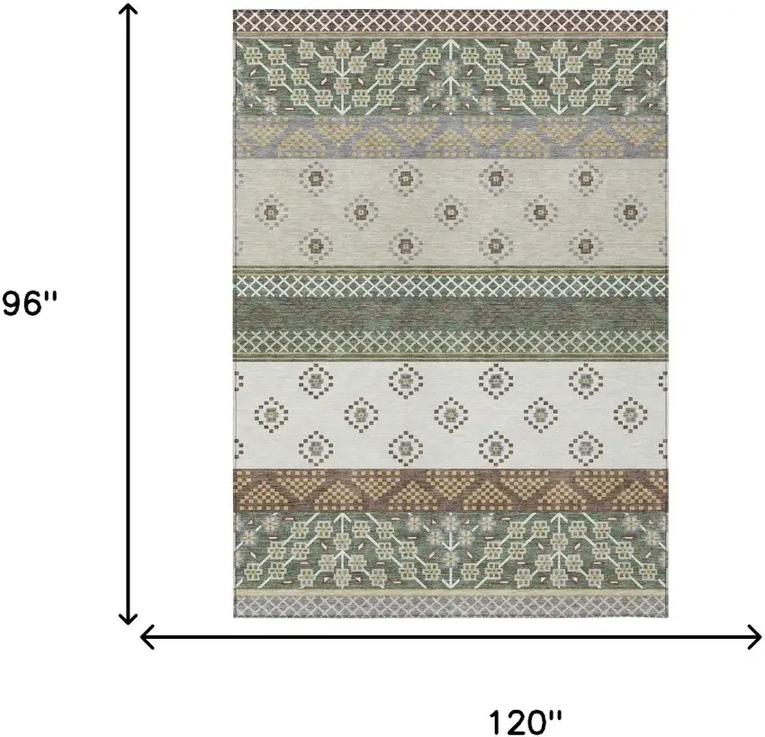 Green And Copper Striped Washable Indoor Outdoor Area Rug Photo 9