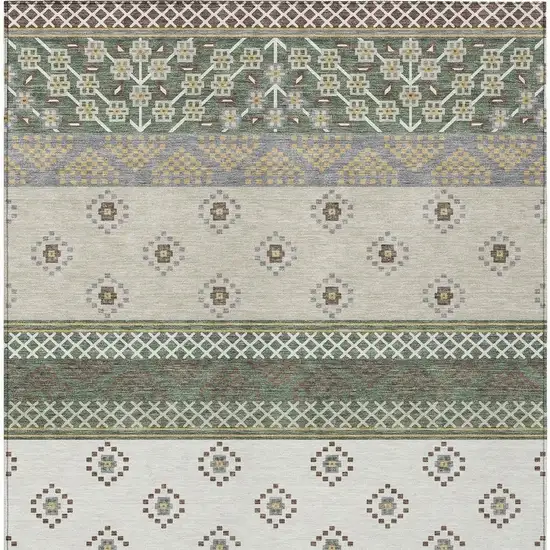 Green And Copper Striped Washable Indoor Outdoor Area Rug Photo 6