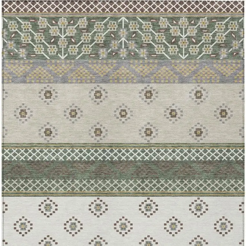 Green And Copper Striped Washable Indoor Outdoor Area Rug Photo 6