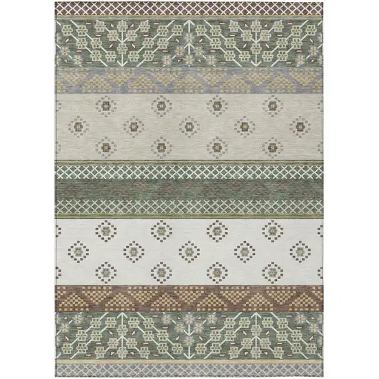 Green And Copper Striped Washable Indoor Outdoor Area Rug Photo 2