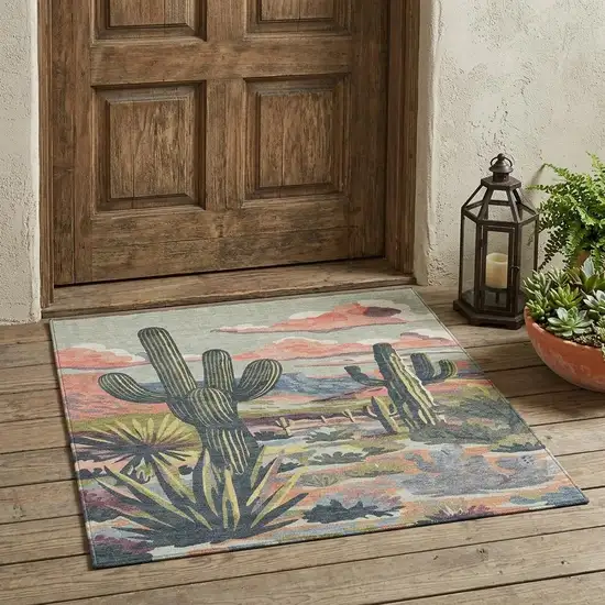 Green And Coral Trees Washable Indoor Outdoor Area Rug Photo 1