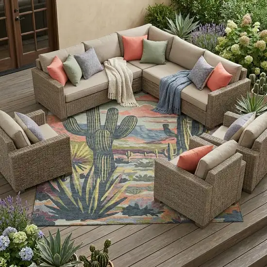 Green And Coral Trees Washable Indoor Outdoor Area Rug Photo 1