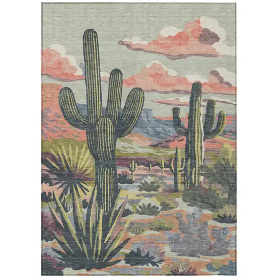 Green And Coral Trees Washable Indoor Outdoor Area Rug Photo 2