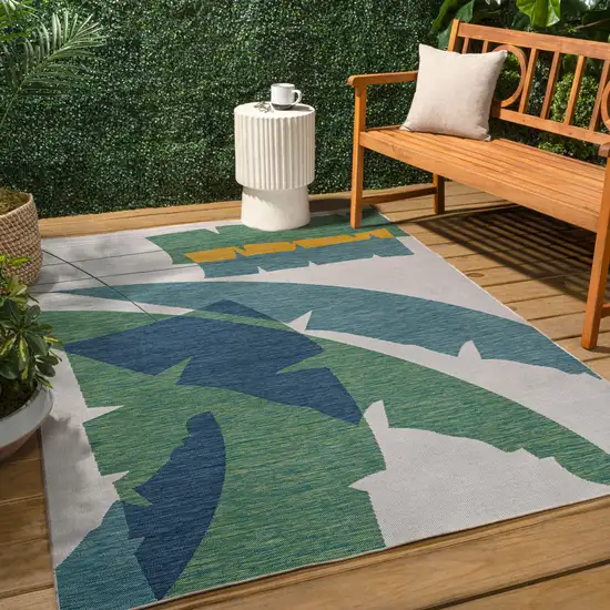 Green And Cream Abstract Indoor Outdoor Area Rug Photo 7