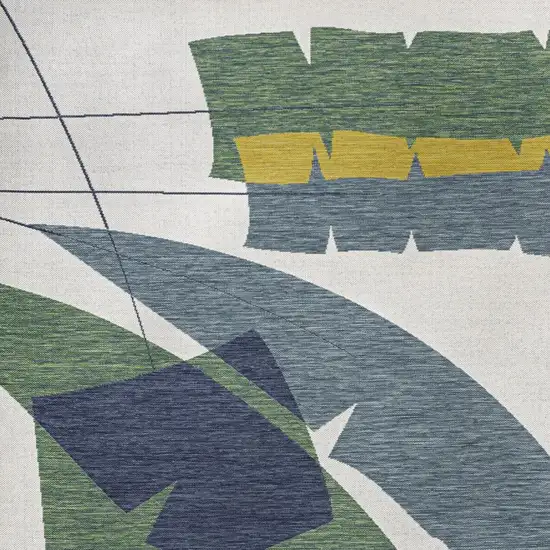 Green And Cream Abstract Indoor Outdoor Area Rug Photo 3