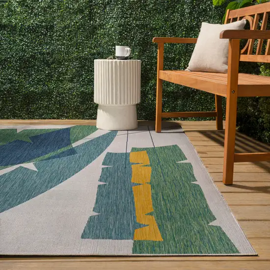 Green And Cream Abstract Indoor Outdoor Area Rug Photo 8