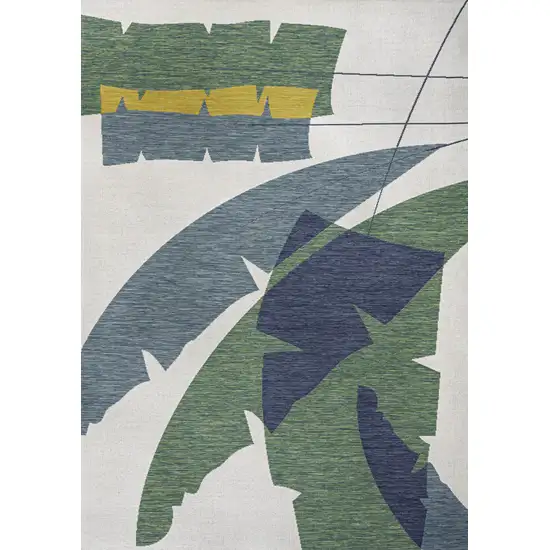 Green And Cream Abstract Indoor Outdoor Area Rug Photo 3