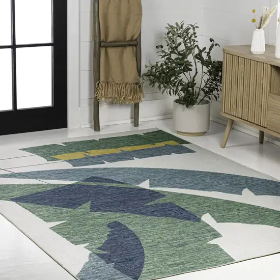 Green And Cream Abstract Indoor Outdoor Area Rug Photo 5