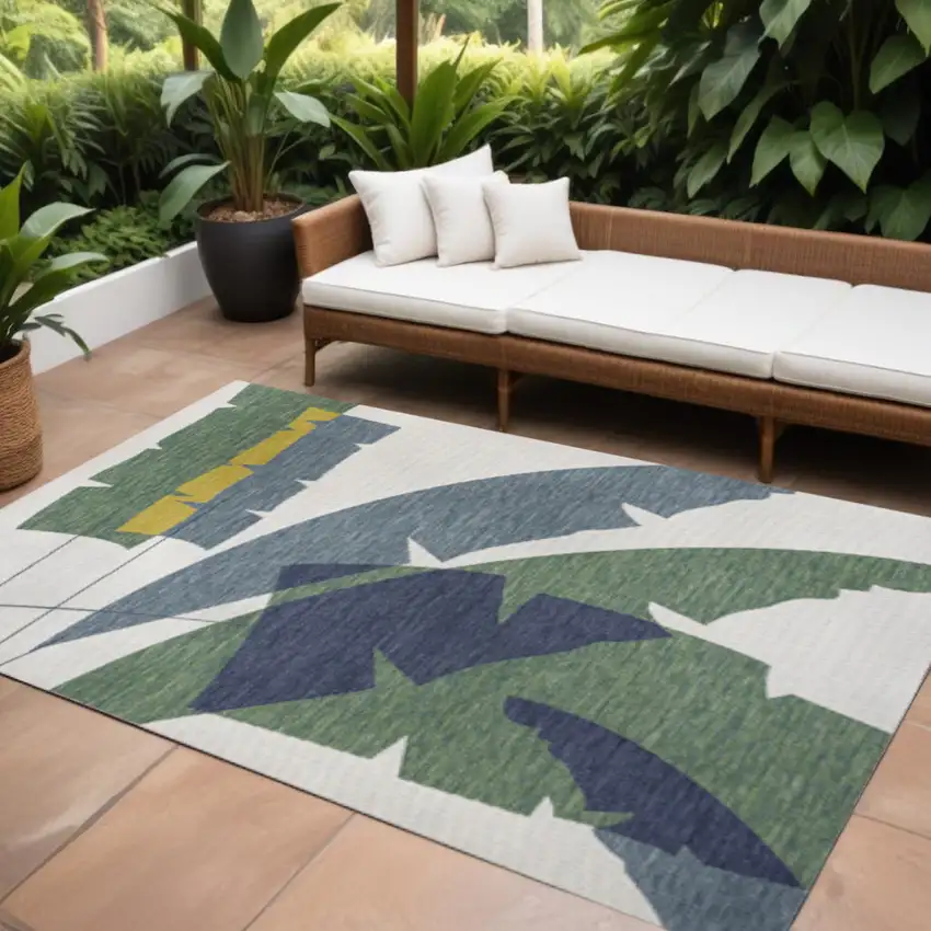 Green And Cream Abstract Indoor Outdoor Area Rug Photo 1