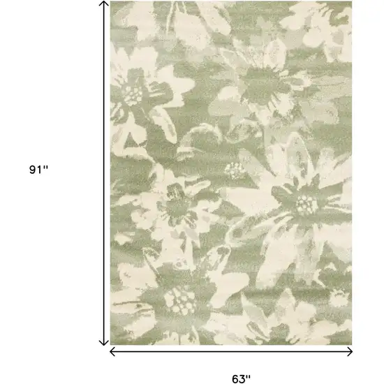 Green And Cream Botanical Leaves Area Rug Photo 3