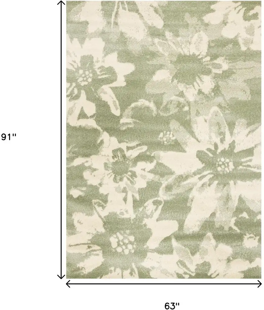 Green And Cream Botanical Leaves Area Rug Photo 3