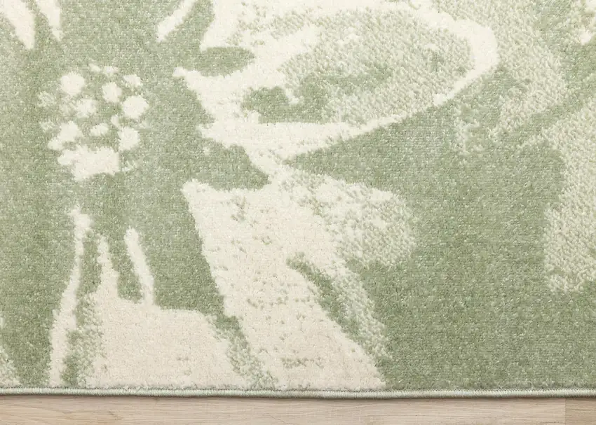 Green And Cream Botanical Leaves Area Rug Photo 9