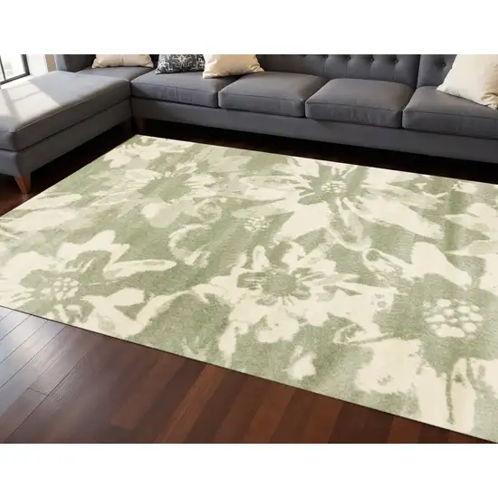 Green And Cream Botanical Leaves Area Rug Photo 1