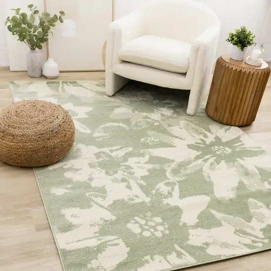 Green And Cream Botanical Leaves Area Rug Photo 5
