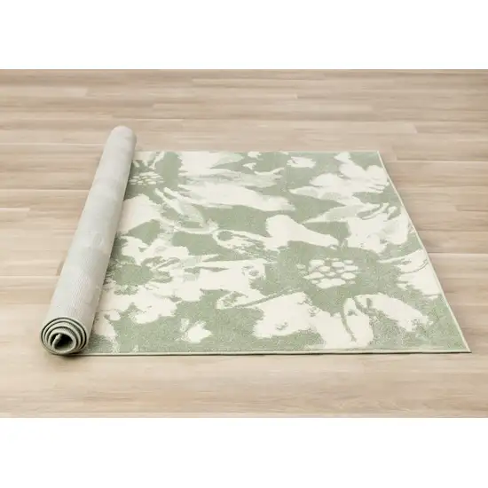 Green And Cream Botanical Leaves Area Rug Photo 9