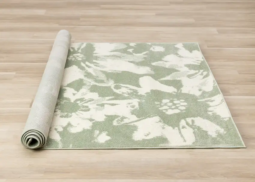 Green And Cream Botanical Leaves Area Rug Photo 9