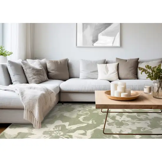 Green And Cream Botanical Leaves Area Rug Photo 6