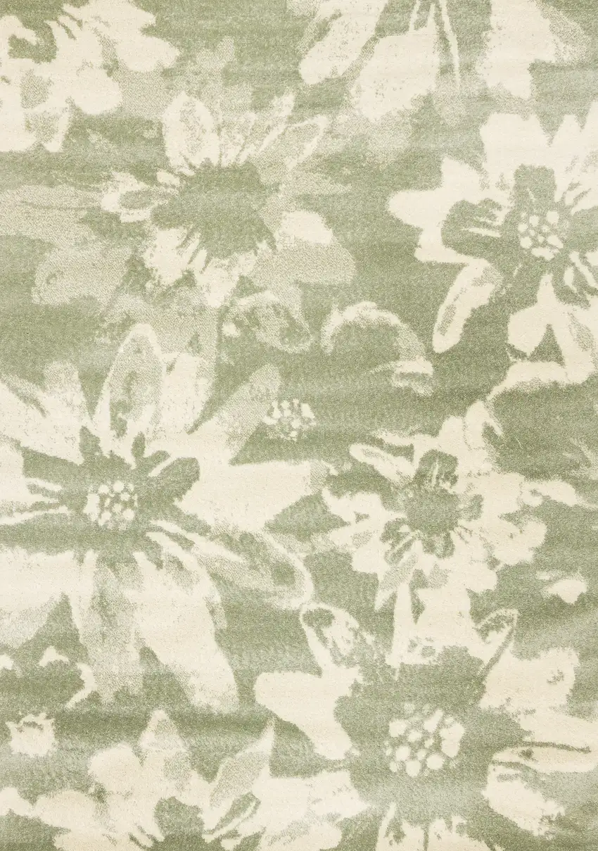 Green And Cream Botanical Leaves Area Rug Photo 4