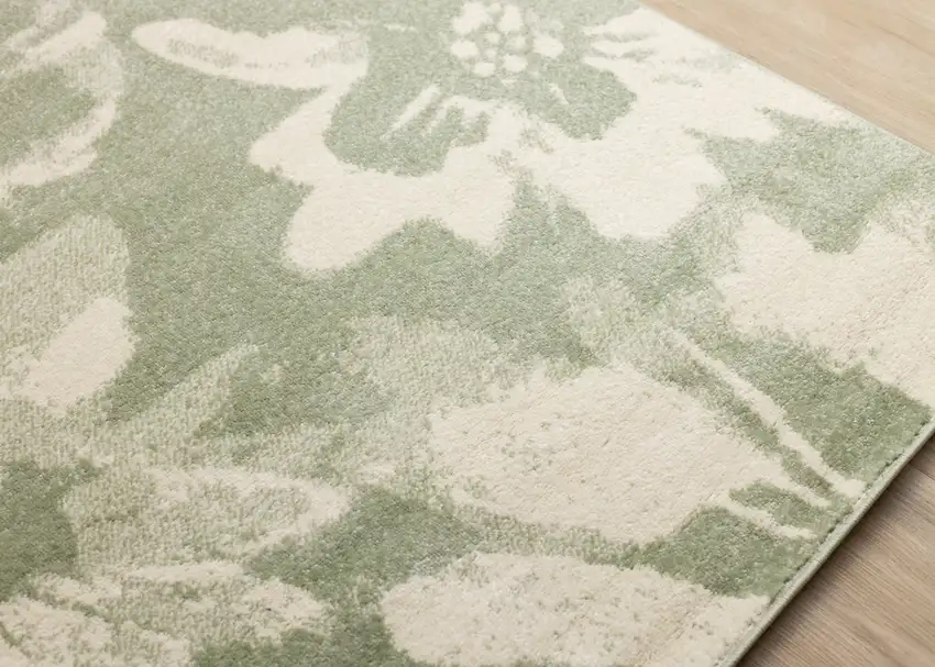 Green And Cream Botanical Leaves Area Rug Photo 7