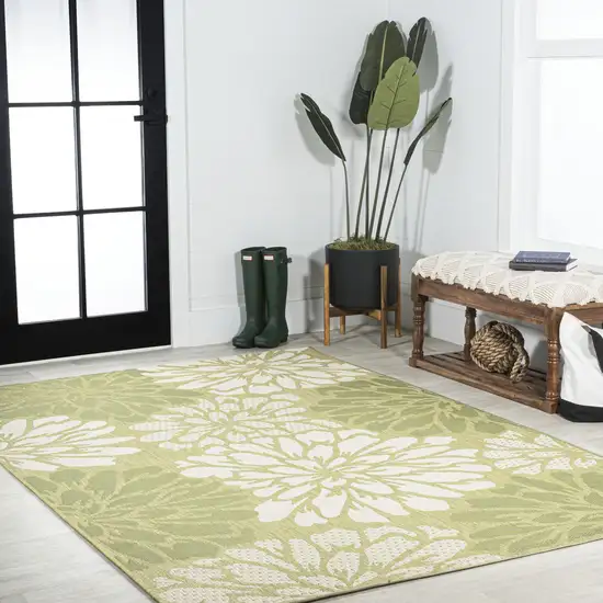 Green And Cream Floral Indoor Outdoor Area Rug Photo 8