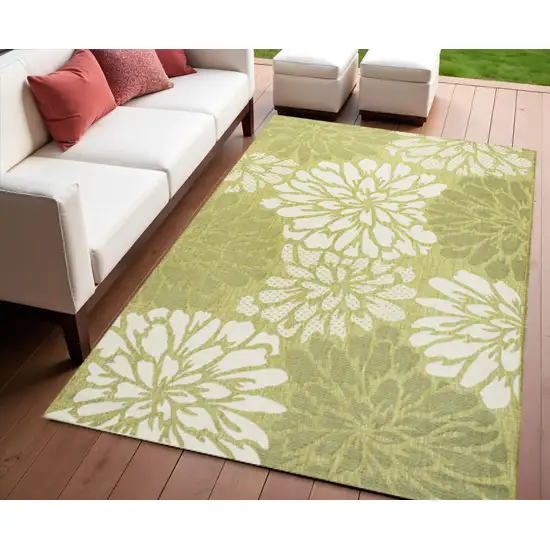 Green And Cream Floral Indoor Outdoor Area Rug Photo 1