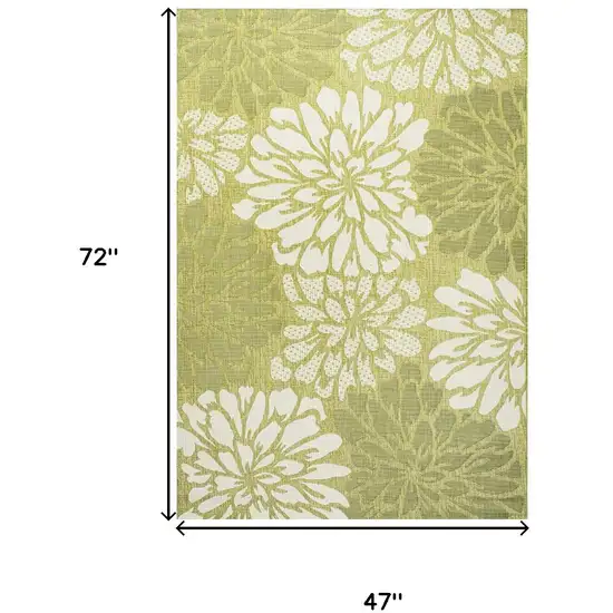 Green And Cream Floral Indoor Outdoor Area Rug Photo 5