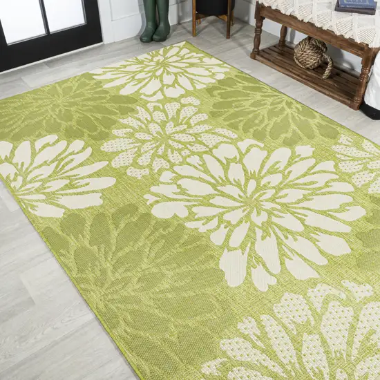 Green And Cream Floral Indoor Outdoor Area Rug Photo 7
