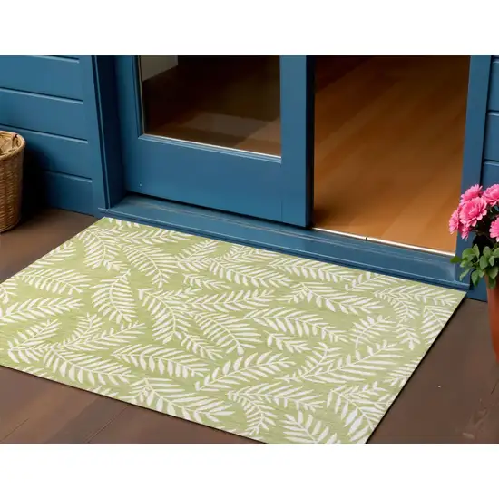 Green And Cream Floral Indoor Outdoor Area Rug Photo 1