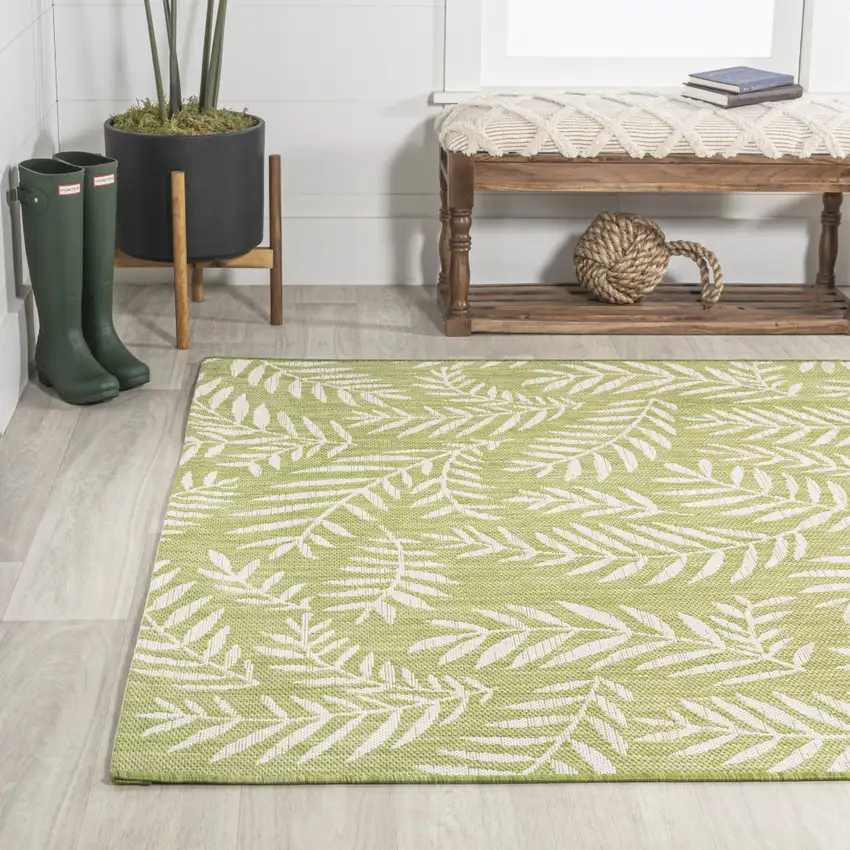 Green And Cream Floral Indoor Outdoor Area Rug Photo 6