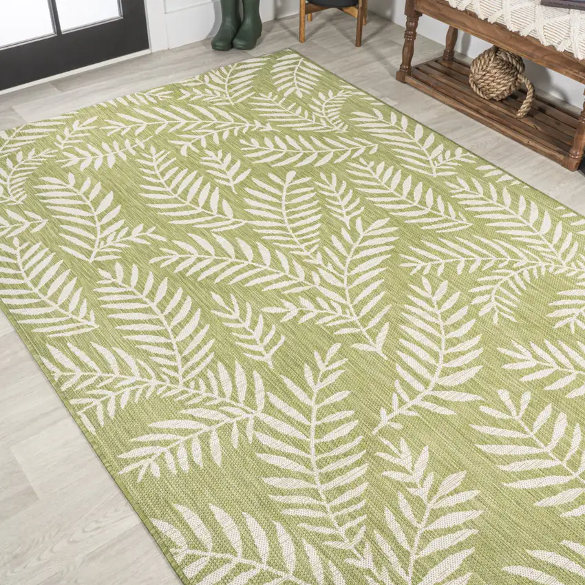 Green And Cream Floral Indoor Outdoor Area Rug Photo 7