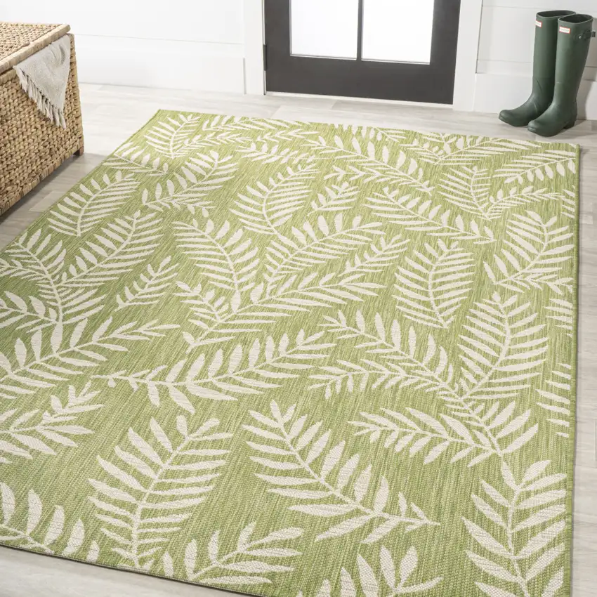 Green And Cream Floral Indoor Outdoor Area Rug Photo 5