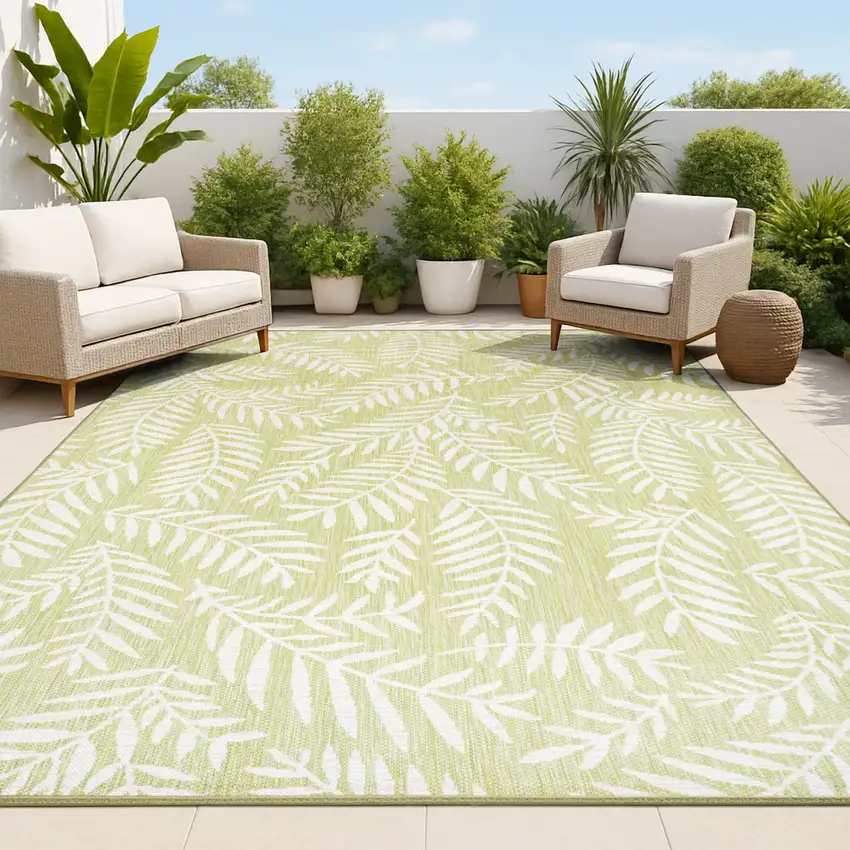 Green And Cream Floral Indoor Outdoor Area Rug Photo 4