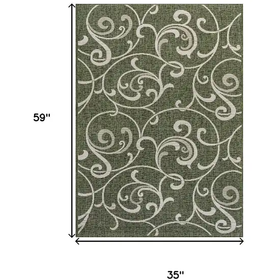 Green And Cream Floral Indoor Outdoor Area Rug Photo 3