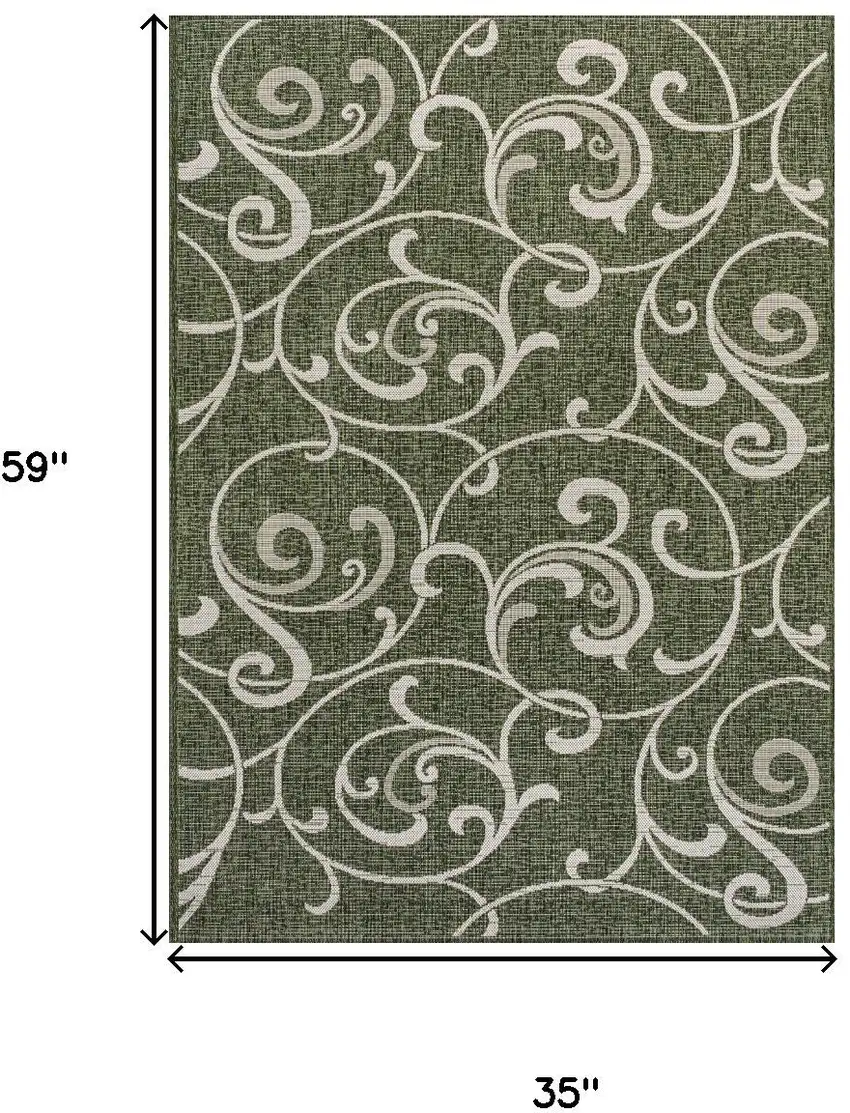 Green And Cream Floral Indoor Outdoor Area Rug Photo 3