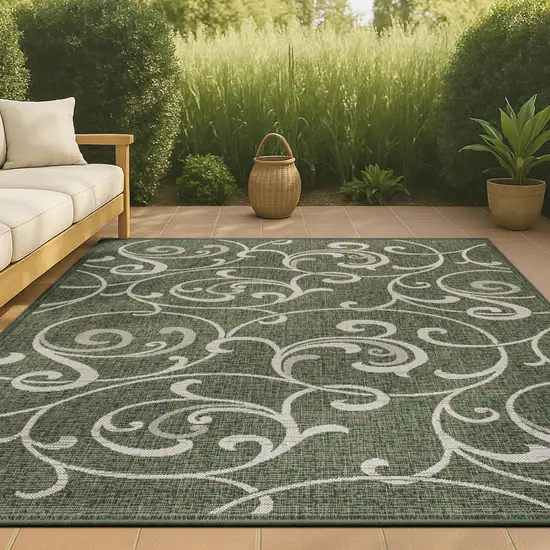 Green And Cream Floral Indoor Outdoor Area Rug Photo 4