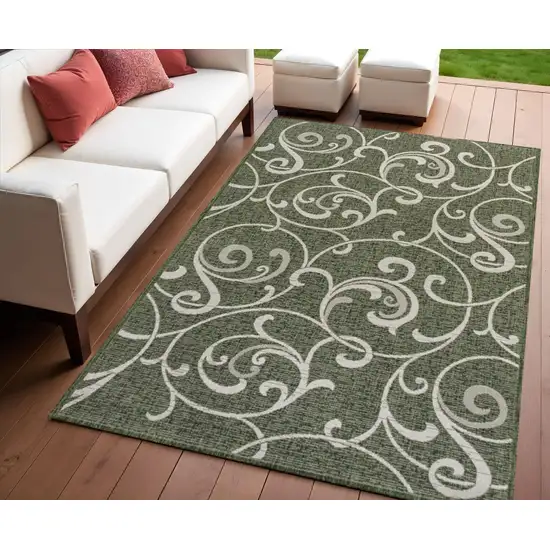 Green And Cream Floral Indoor Outdoor Area Rug Photo 1