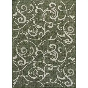Photo of Green And Cream Floral Indoor Outdoor Area Rug