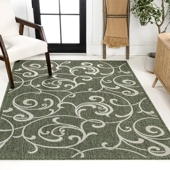 Green And Cream Floral Indoor Outdoor Area Rug Photo 7