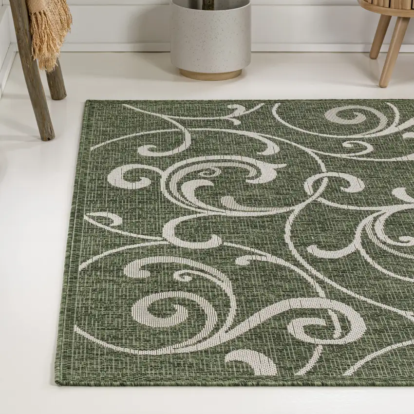 Green And Cream Floral Indoor Outdoor Area Rug Photo 6