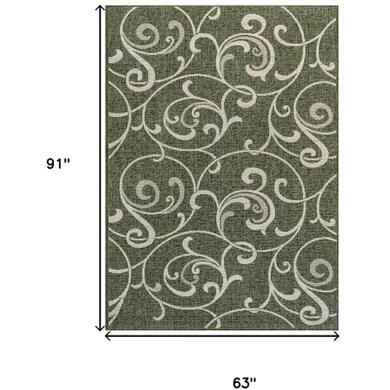Green And Cream Floral Indoor Outdoor Area Rug Photo 3