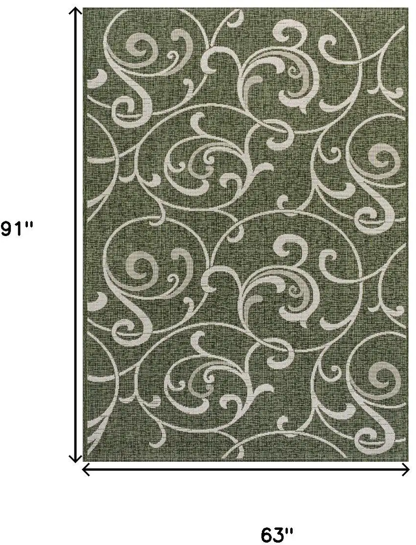Green And Cream Floral Indoor Outdoor Area Rug Photo 3