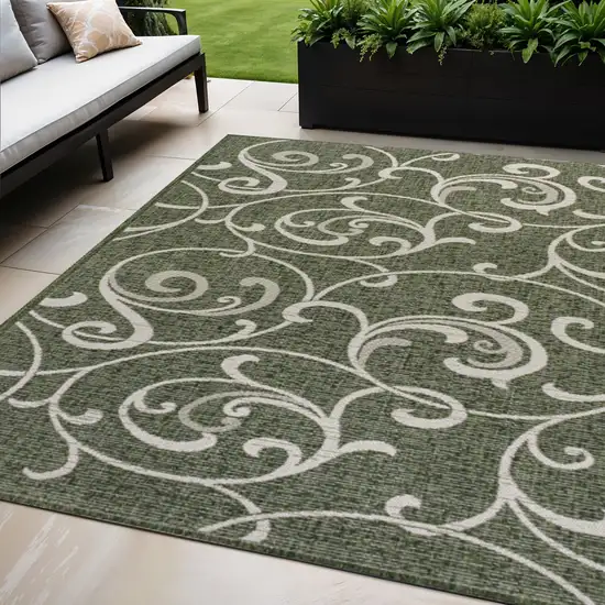 Green And Cream Floral Indoor Outdoor Area Rug Photo 1
