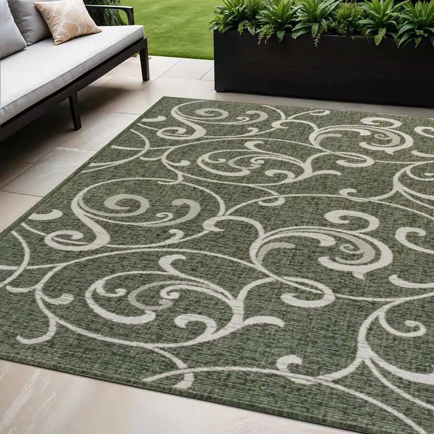 Green And Cream Floral Indoor Outdoor Area Rug Photo 1