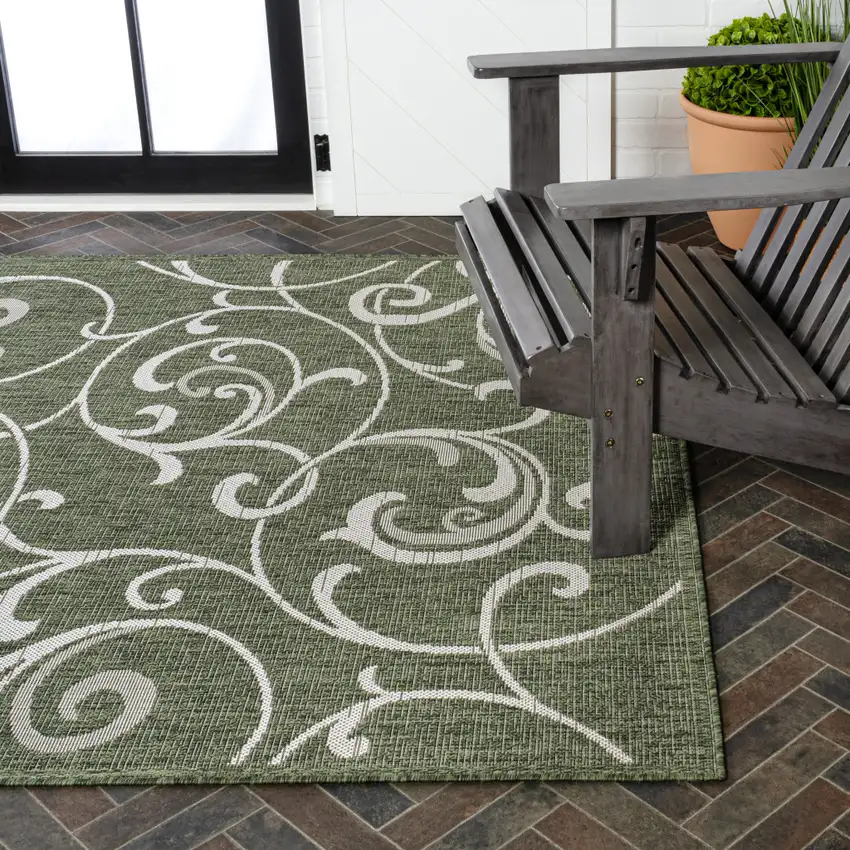 Green And Cream Floral Indoor Outdoor Area Rug Photo 9