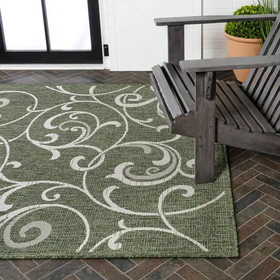 Green And Cream Floral Indoor Outdoor Area Rug Photo 9