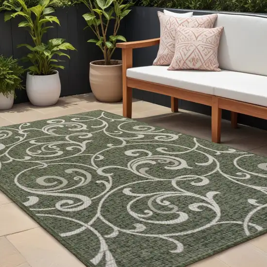 Green And Cream Floral Indoor Outdoor Area Rug Photo 1
